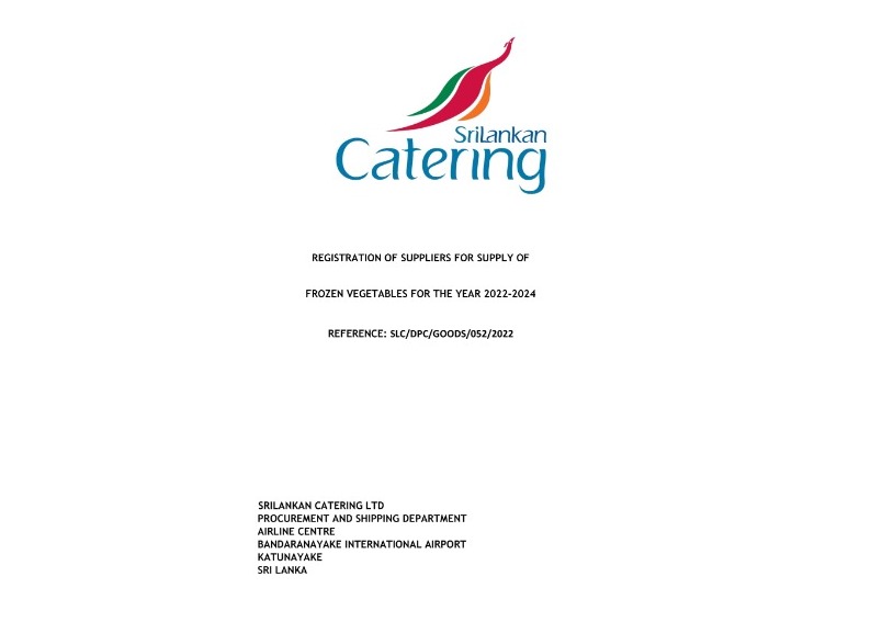 109.International supplier Registration - M/s SriLankan Catering Ltd