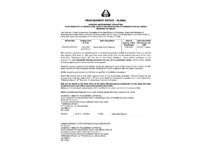 90 - Procurement Notice - State Pharmaceuticals Corporation of Sri Lanka