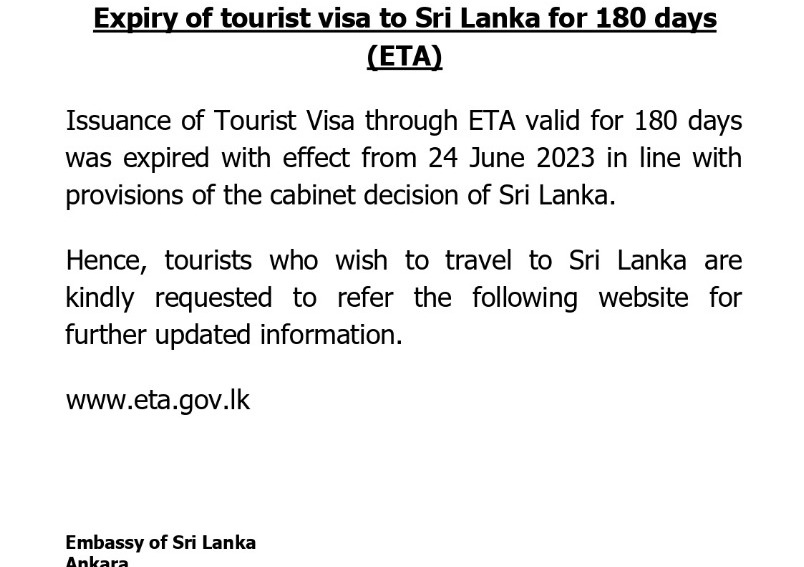 Expiry of tourist visa to Sri Lanka for 180 days (ETA)