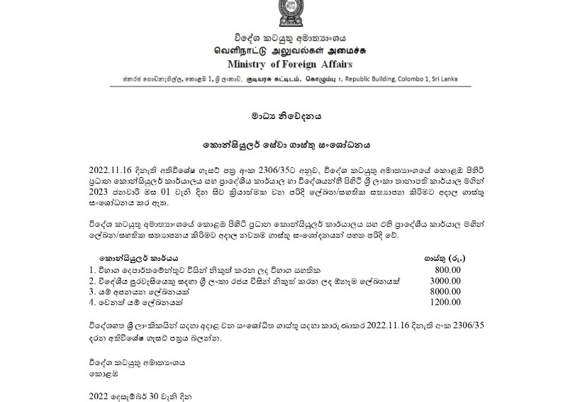 Revision of Consular Fees