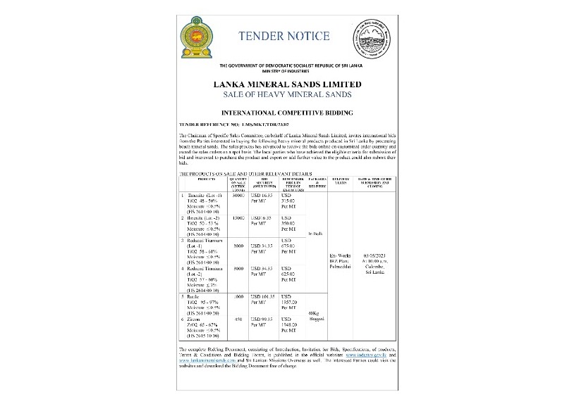 Procurement Notice – Lanka Mineral Sands Limited