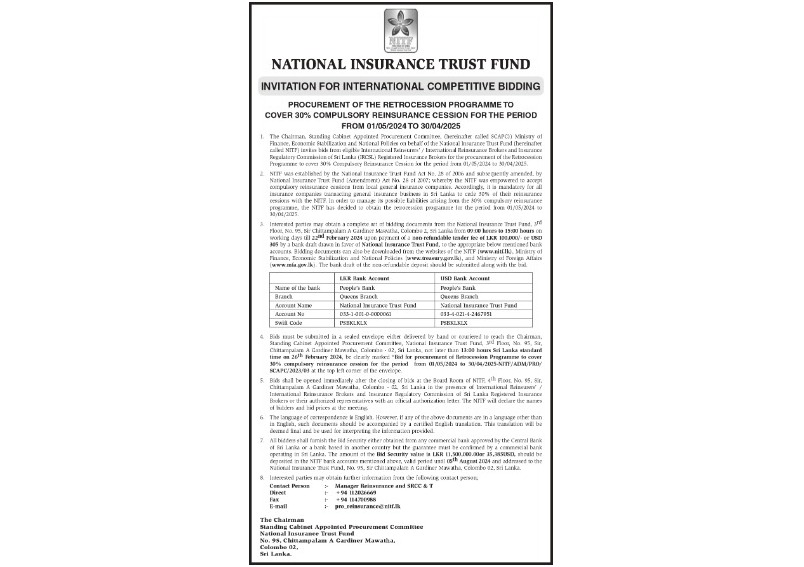 National Insurance Trust Fund, Invitation for International Competitive Bidding