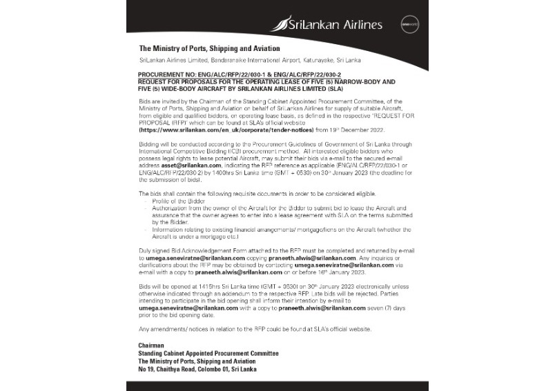 Procurement Notice - M/s. Sri Lankan Airlines Ltd
