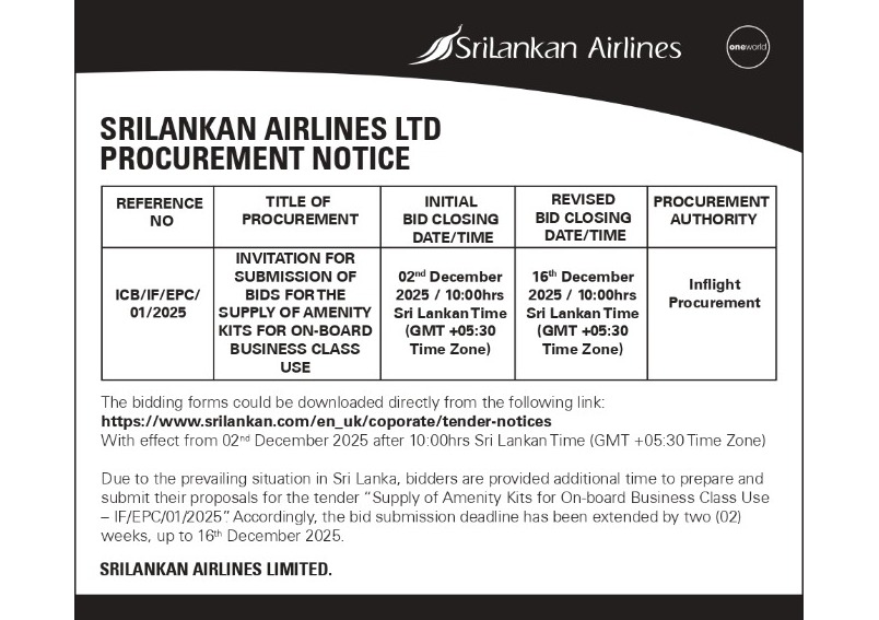 Extension Notice - SriLankan Airlines Ltd