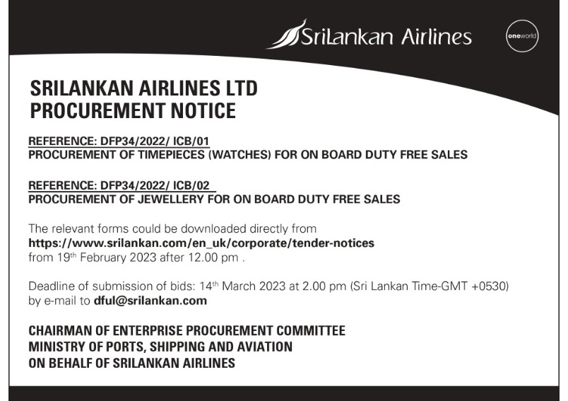 Publishing a Procurement Notice - M/s Sri Lankan Airlines Ltd