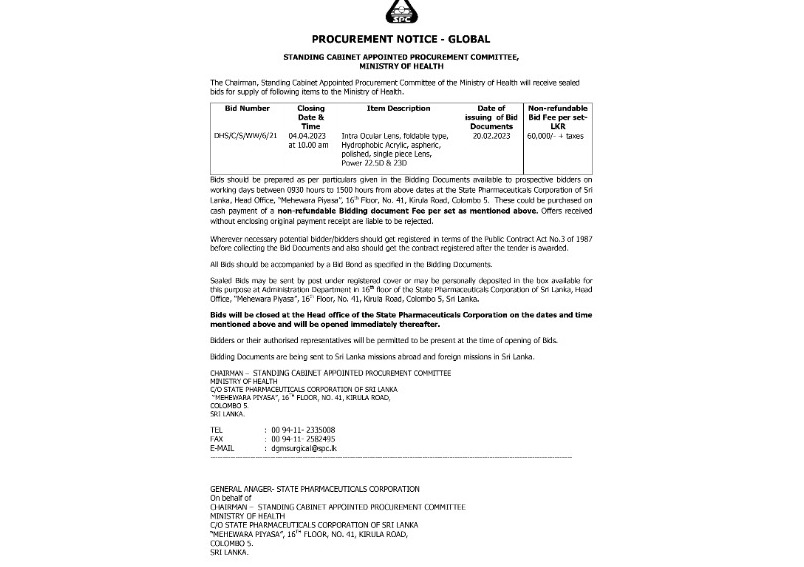 Procurement Notice - State Pharmaceuticals Corporation of Sri Lanka