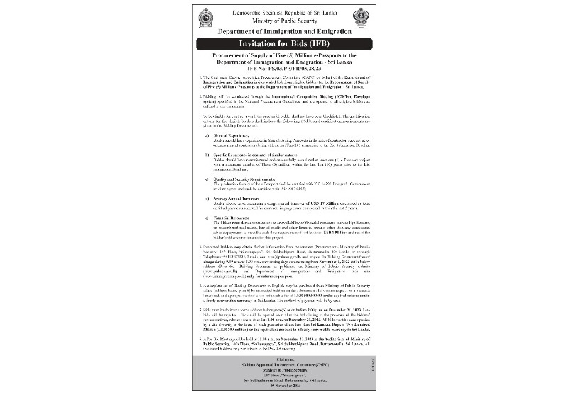 Invitation For Bids (IFB) - Department of Immigration and Emigration
