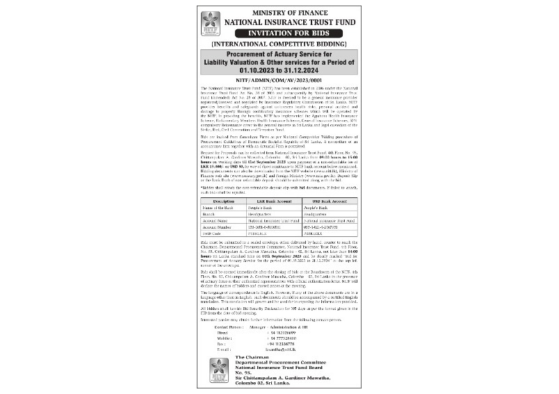 Invitation for International Competitive Bidding - National Insurance Trust Fund