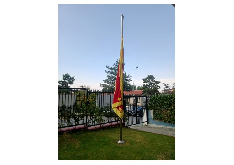 In honour of 85th commemoration of the passing away of the Founder of the Republic of Türkiye, Mustafa Kemal Atatürk, flag of Sri Lanka in Türkiye flown at half-mast