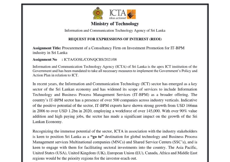 77 - Procurement Notice - Information and Communication Technology Agency of Sri Lanka
