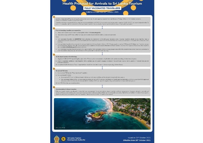 Updated Health Protocol for Arrivals to Sri Lanka