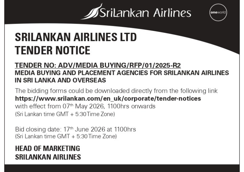 Invitation for Bids (IFB) - SriLankan Airlines Ltd. Invitation for Submission of Bids for the Selection of Media Buying and Placement Agencies for SriLankan Airlines in Sri Lanka and Overseas