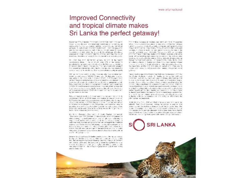 Improved Connectivity and tropical climate makes Sri Lanka the perfect gateway!