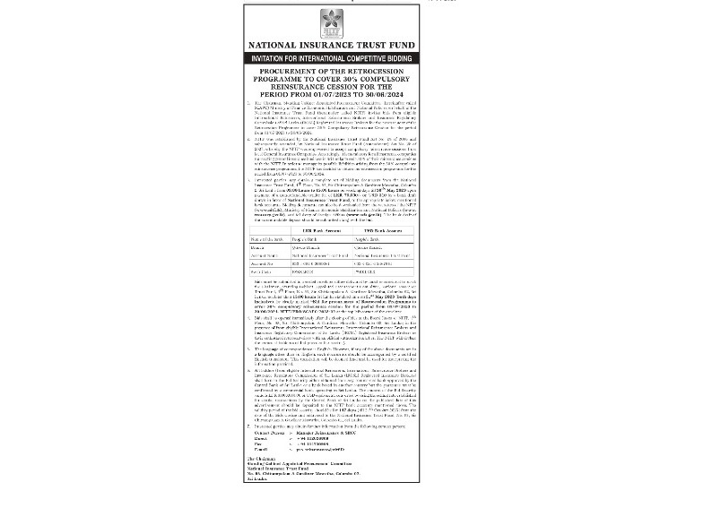 Invitation for International Competitive Bidding - National Insurance Trust Fund