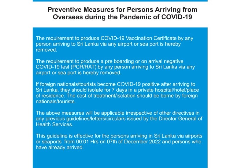 Updated COVID-19 - Entry Guidelines to Sri Lanka