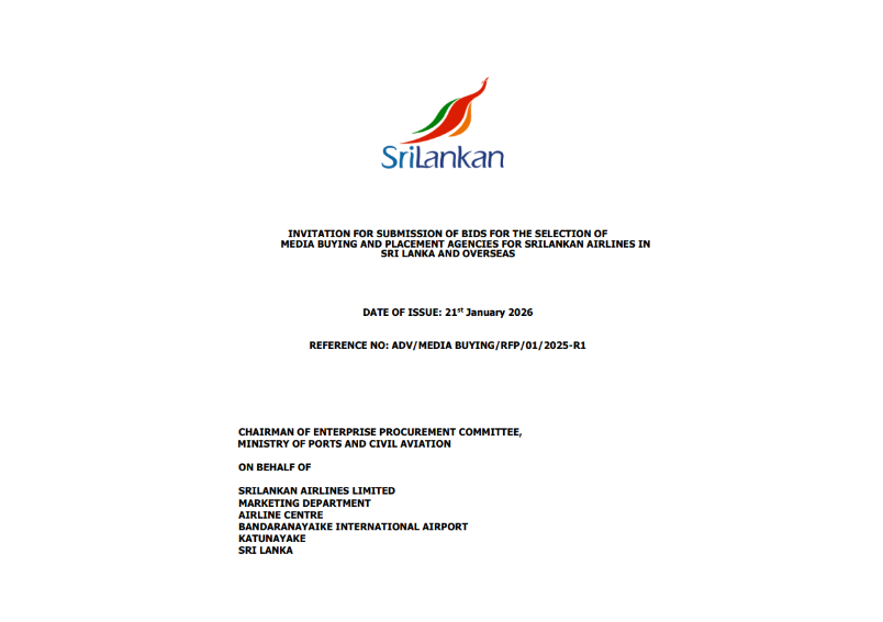 Procurement Notice - SriLankan Airlines Ltd Invitation for Submission of Bids for the Selection of Media Buying and Placement Agencies for Sri Lankan Airlines in Sri Lanka and Overseas