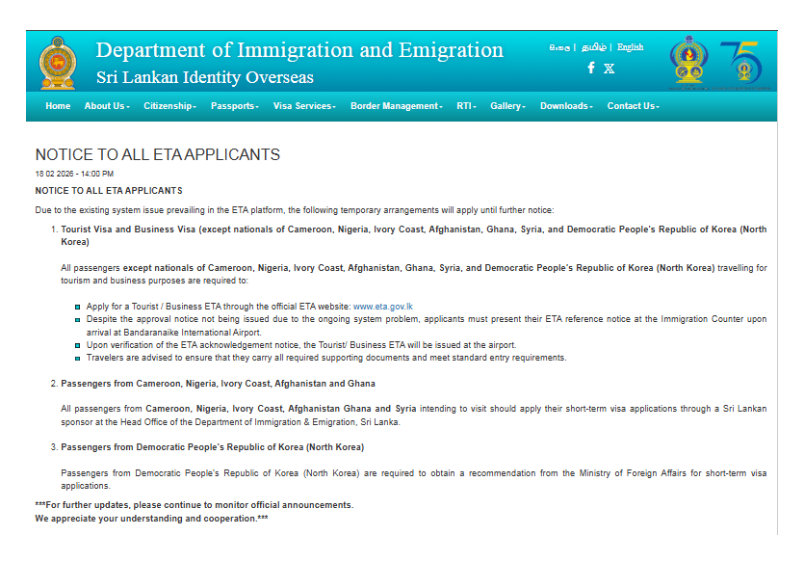 NOTICE TO ALL ETA APPLICANTS