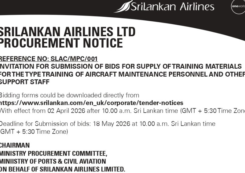 Procurement Notice – SriLankan Airlines Ltd Invitation for Submission of Bids