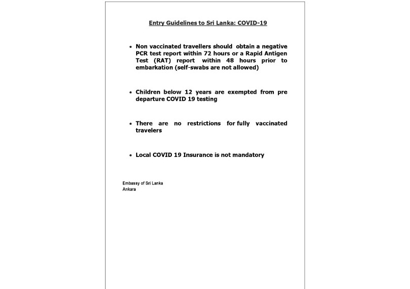 Entry Guidelines to Sri Lanka: COVID-19