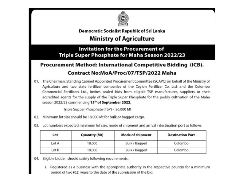 102 - Procurement Notice - Ministry of Agriculture