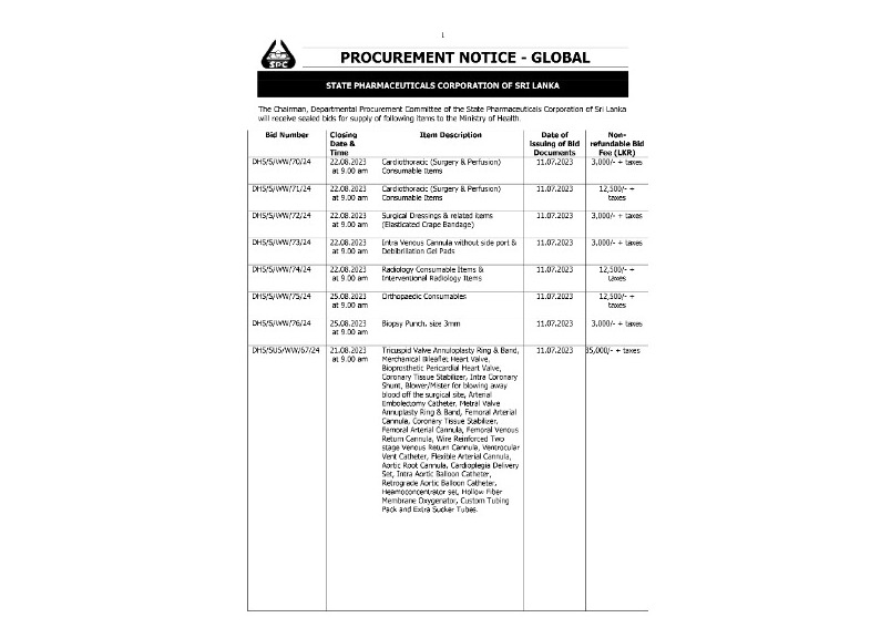 Procurement Notices - State Pharmaceuticals Corporation of Sri Lanka